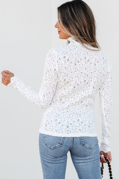 Top, White LS Mock Floral