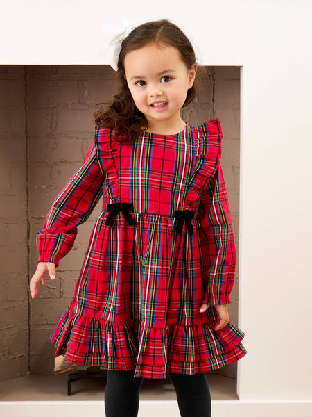 Girls, Red Plaid LS Dress
