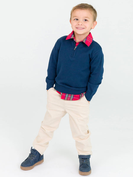 Boys, Navy 1/4-Zip Sweater