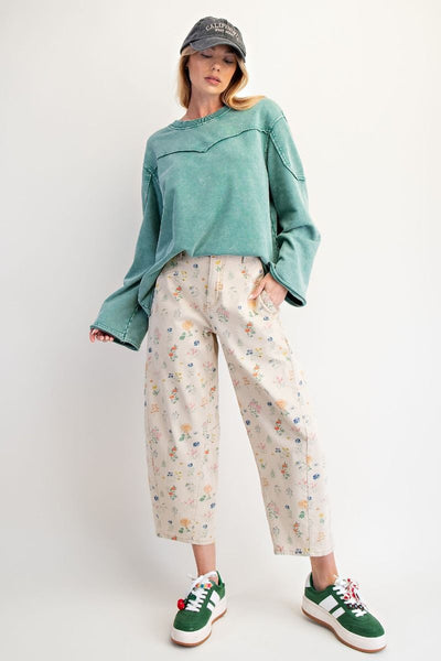 Pant, Flower Print Barrel