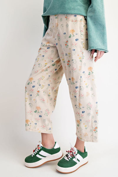 Pant, Flower Print Barrel