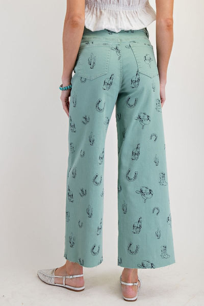 Pant, Western Print Sage Blue