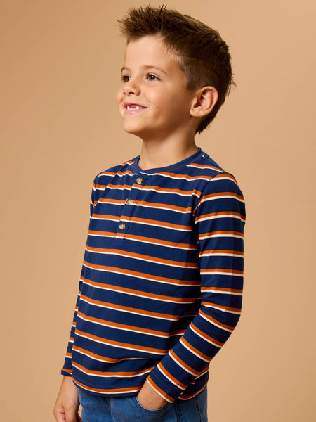 Boys, Stripe Knit LS Henley
