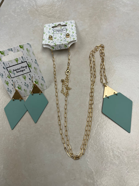 Gold & Mint Triangle Necklace