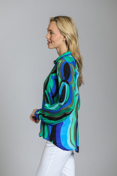 Top, LS Blue Multi Pullover