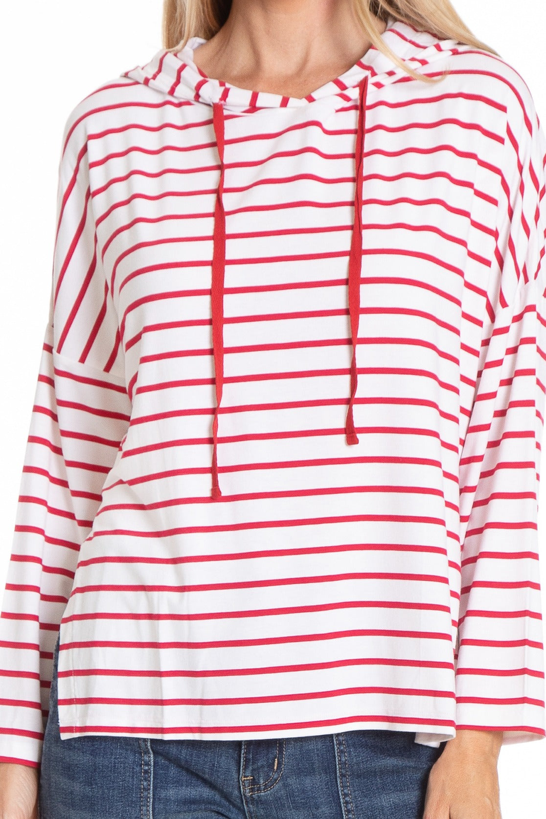 Red hoodie white stripe on sale