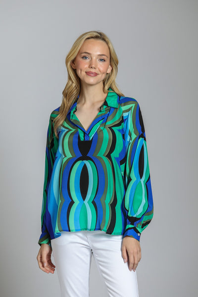 Top, LS Blue Multi Pullover