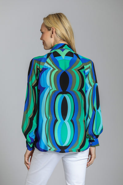 Top, LS Blue Multi Pullover