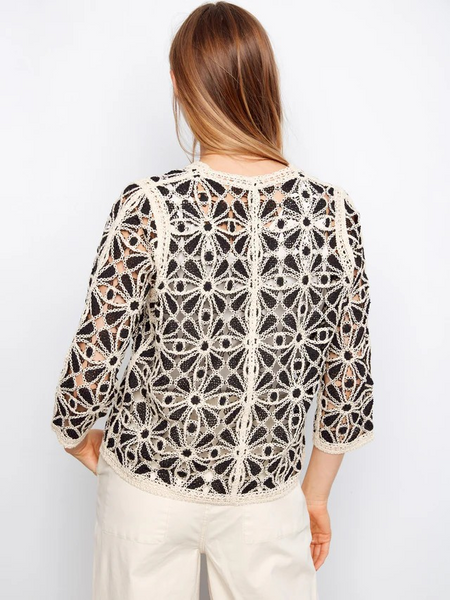 Darling 3/4 Slv Crochet V-Neck Cardigan