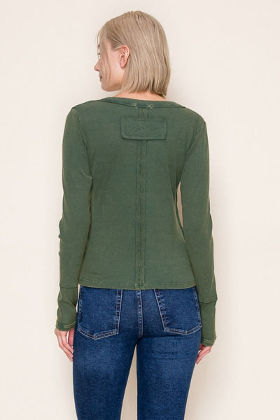 Top, V-Neck LS Rib