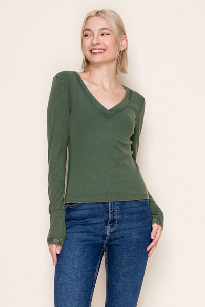 Top, V-Neck LS Rib