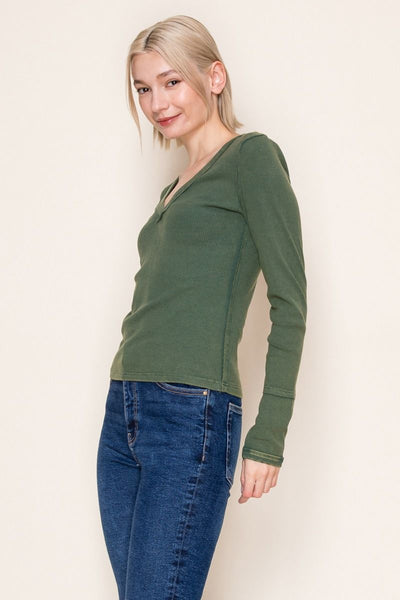 Top, V-Neck LS Rib