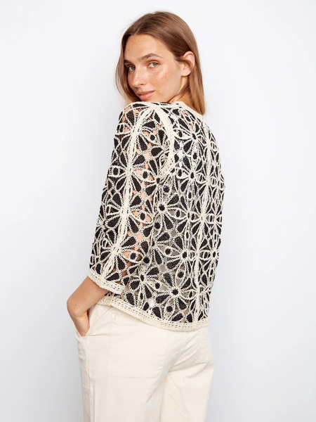 Darling 3/4 Slv Crochet V-Neck Cardigan