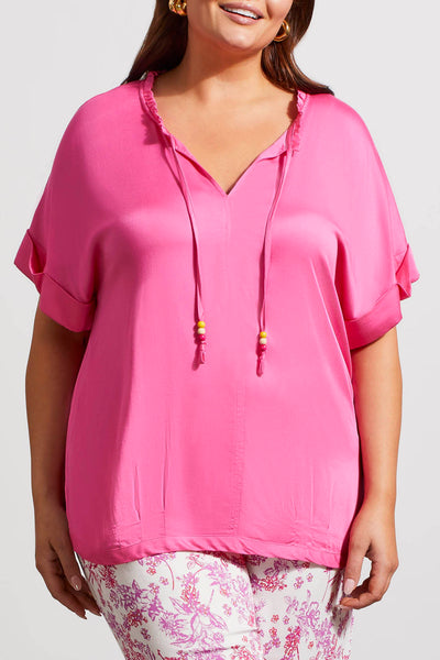 Top, Flowy Notch Neck w/Pleating