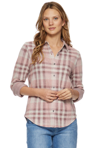 Top, Mauve Plaid Knit Flannel