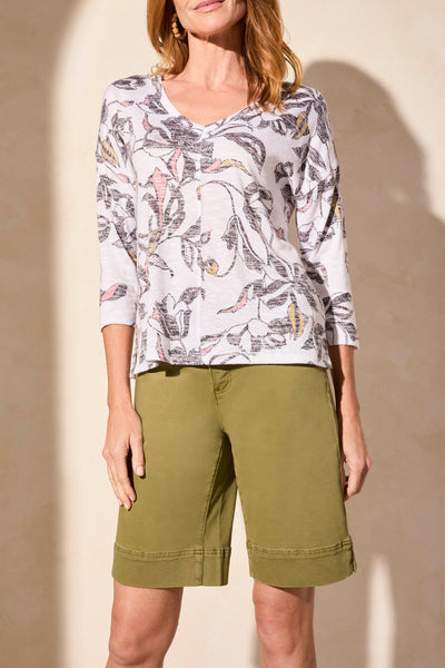 Top, 3/4 Slv Combo Print
