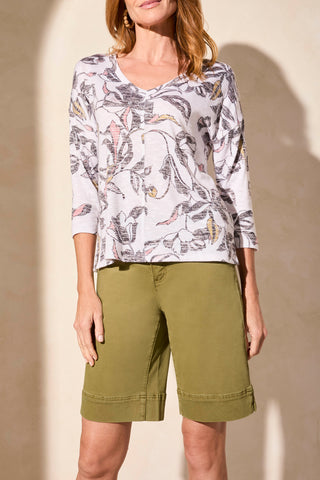 Top, 3/4 Slv Combo Print