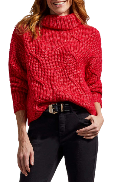 Sweater, Cable Lipstick Red