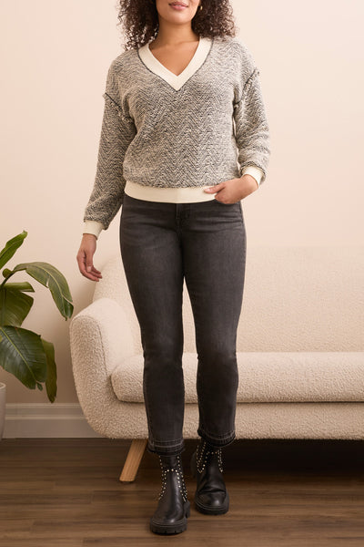 Sweater, V-Neck Combo Rib