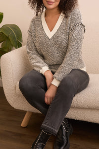 Sweater, V-Neck Combo Rib