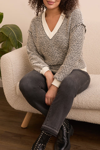 Sweater, V-Neck Combo Rib