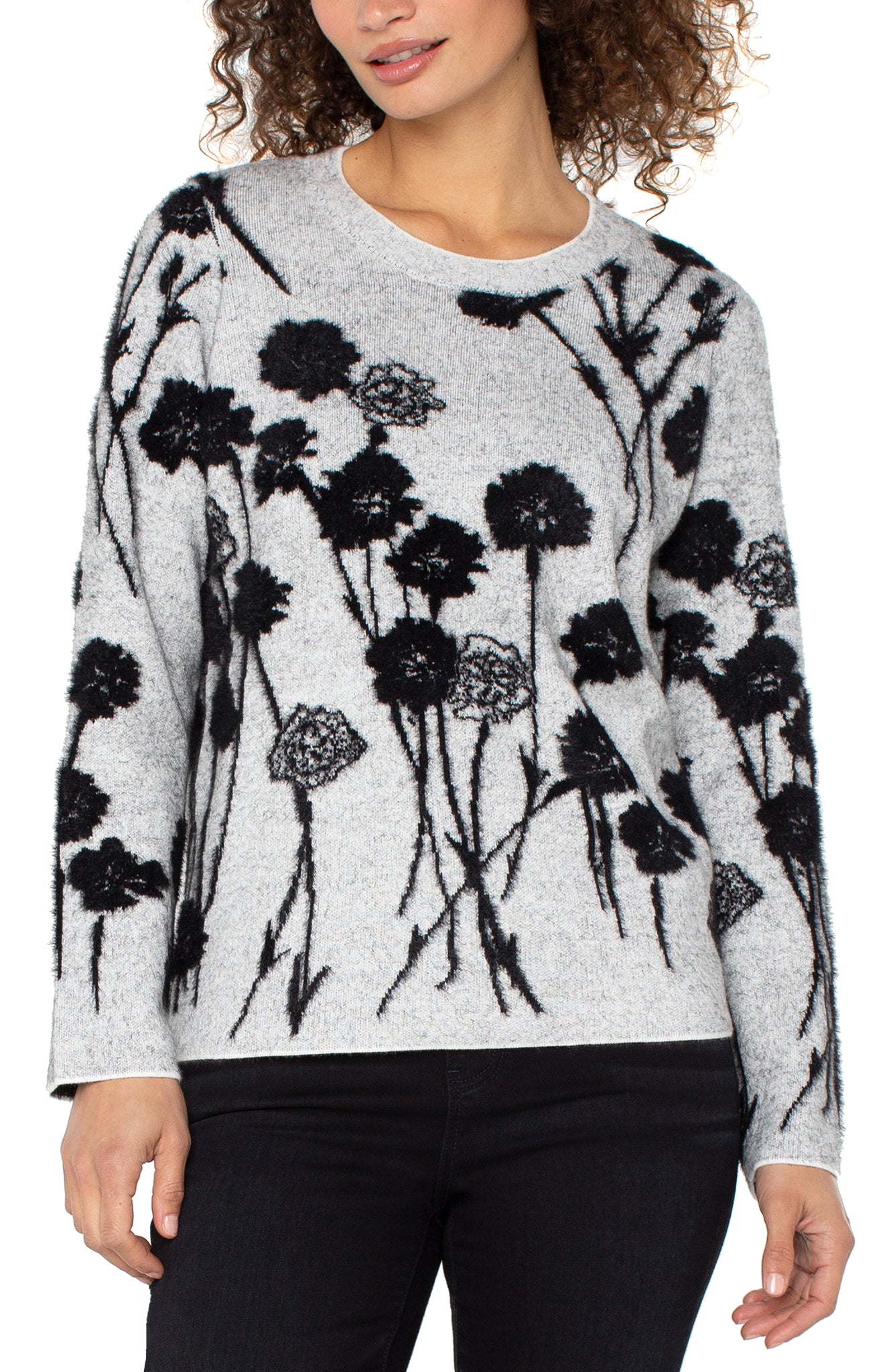 Sweater, LS Black Floral