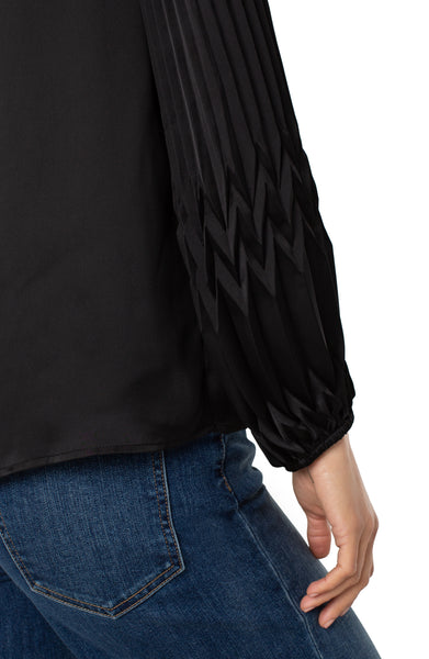 Top, Black VNeck Pleat Slv