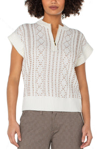Top, Cap Slv Zip Vest